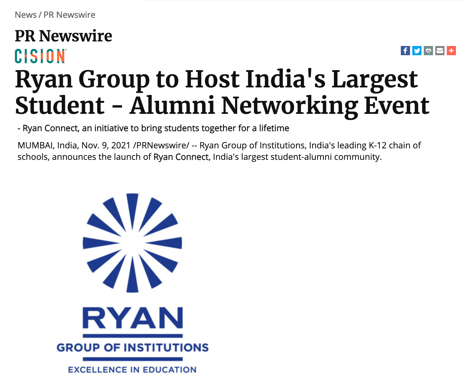 Ryan Group to Host India's Largest Student - Alumni Networking Even